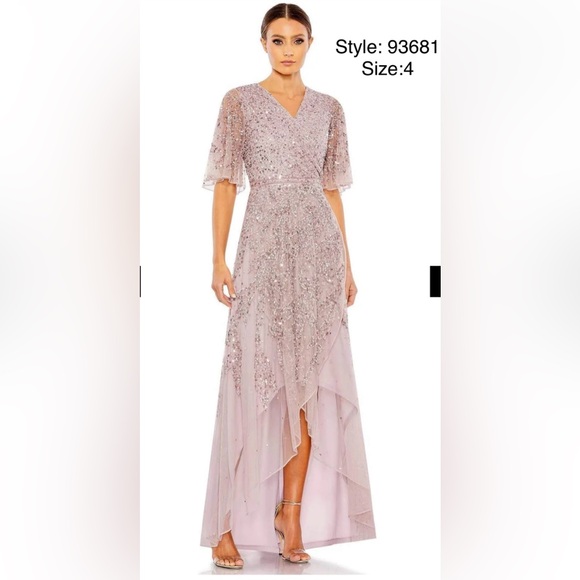 Mac Duggal Dresses & Skirts - Sequined butterfly sleeve high low gown